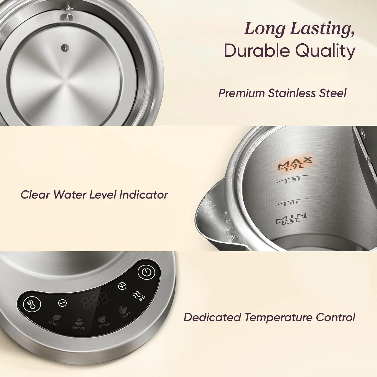 COSORI 1.7L Stainless Steel Kettle with Precision Control - Image 4